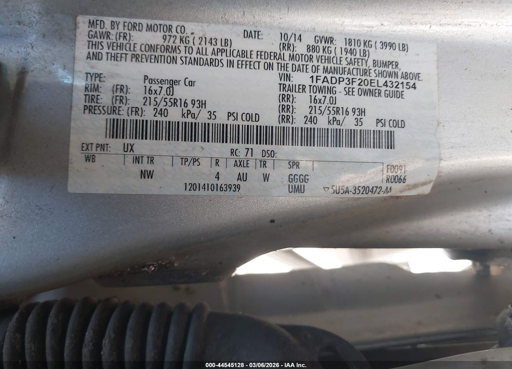2014 FORD FOCUS SE VIN: 1FADP3F20EL432154
