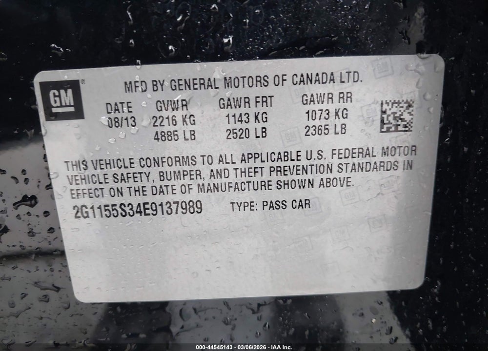 2014 CHEVROLET IMPALA 2LZ VIN: 2G1155S34E9137989