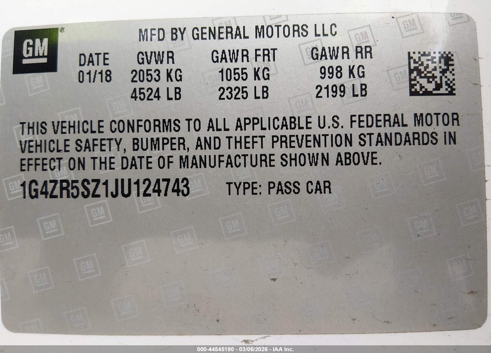 2018 BUICK LACROSSE PREMIUM VIN: 1G4ZR5SZ1JU124743