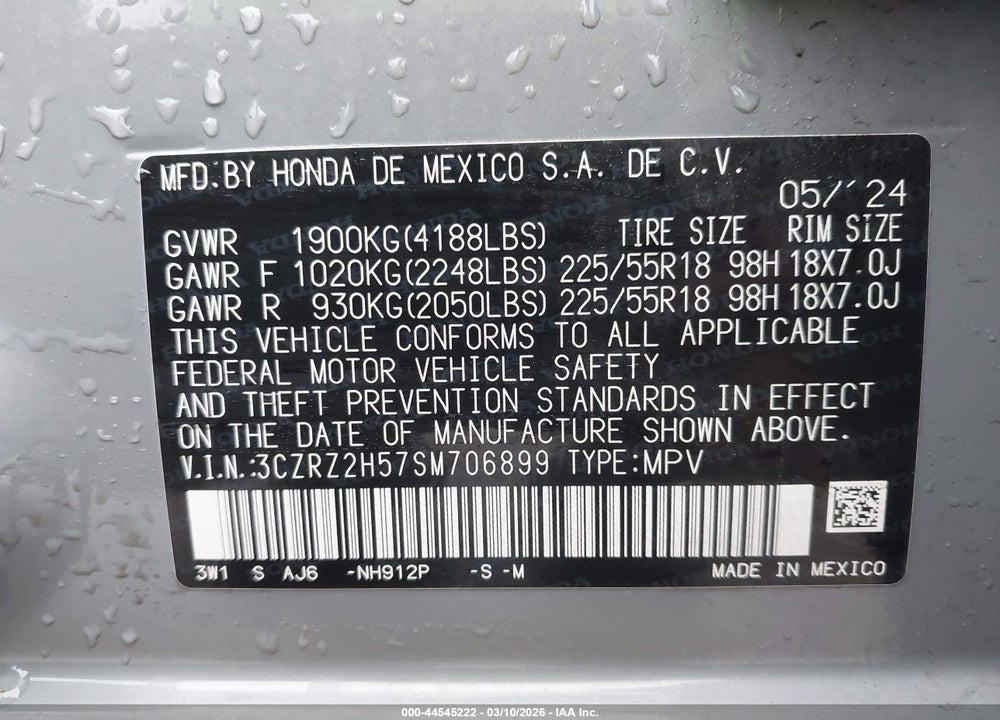 2025 HONDA HR-V AWD SPORT VIN: 3CZRZ2H57SM706899