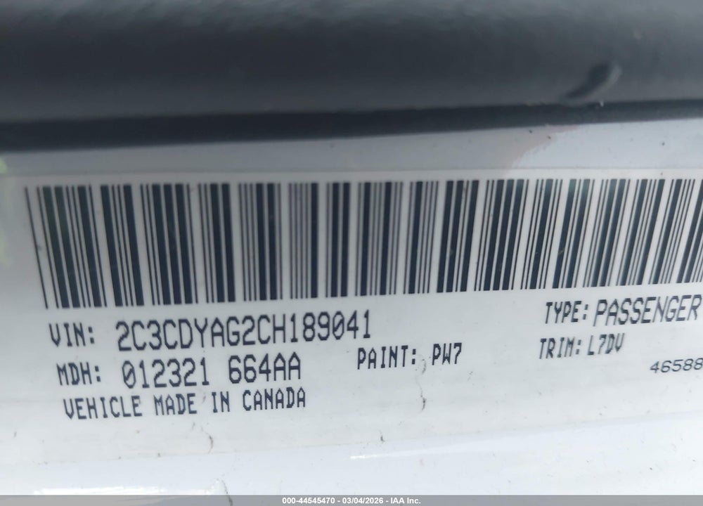 2012 DODGE CHALLENGER SXT VIN: 2C3CDYAG2CH189041