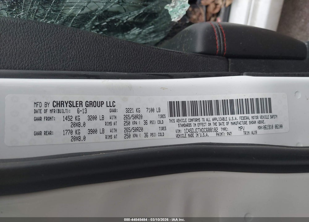 2013 DODGE DURANGO R/T VIN: 1C4SDJCTXDC688182