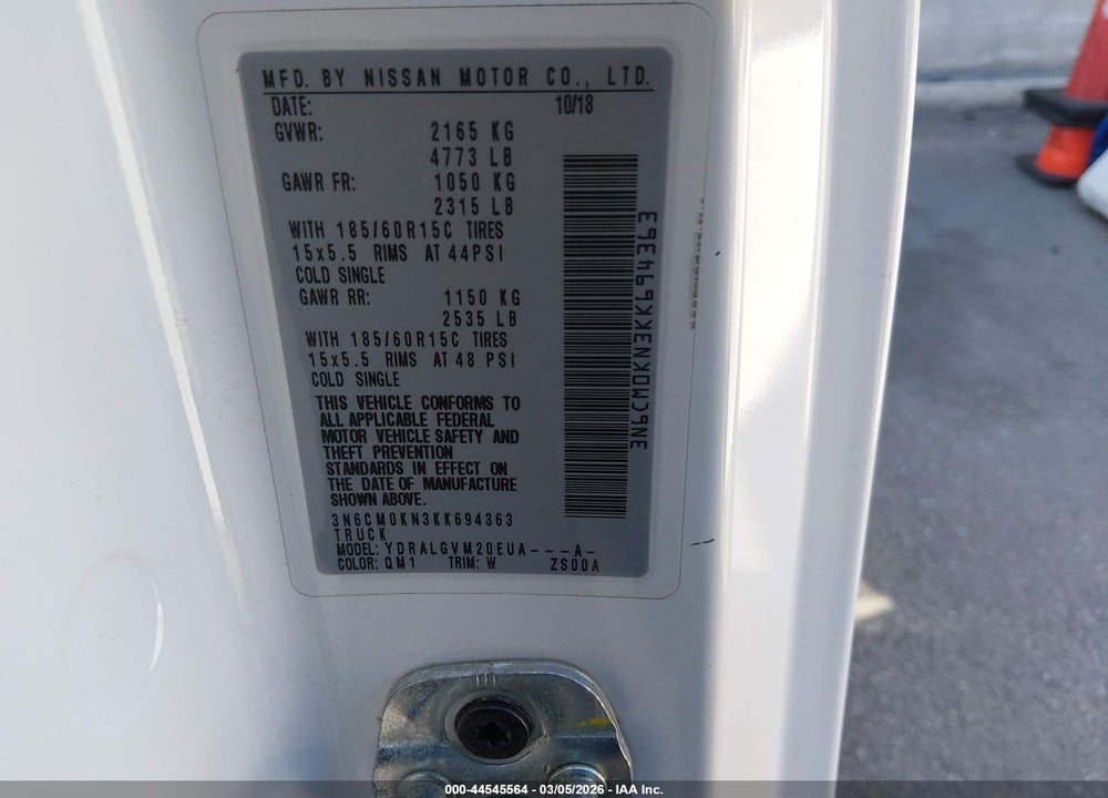 2019 NISSAN NV200 SV VIN: 3N6CM0KN3KK694363