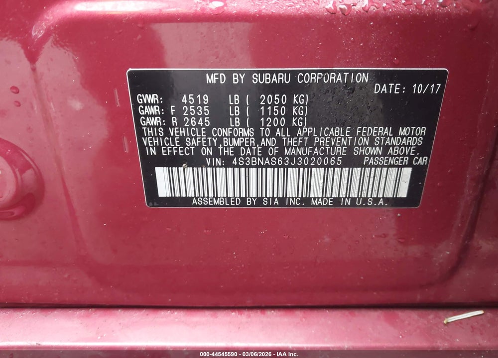 2018 SUBARU LEGACY 2.5I SPORT VIN: 4S3BNAS63J3020065