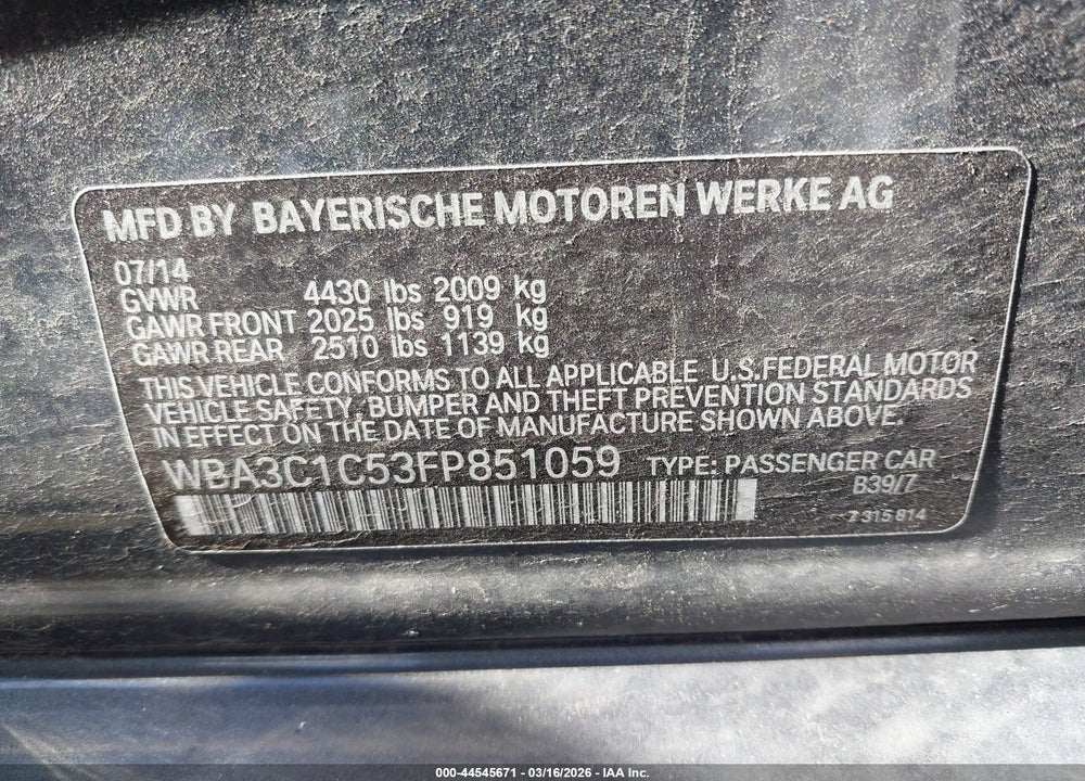 2015 BMW 328I VIN: WBA3C1C53FP851059