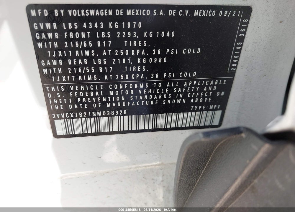 2022 VOLKSWAGEN TAOS 1.5T S VIN: 3VVCX7B21NM028928