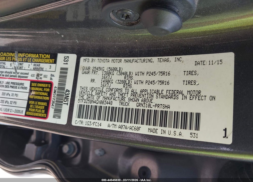 2016 TOYOTA TACOMA SR5 V6 VIN: 5TFDZ5BN4GX003448