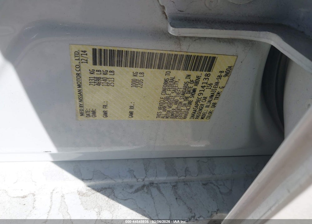 2014 NISSAN MAXIMA 3.5 SV VIN: 1N4AA5AP9EC914138