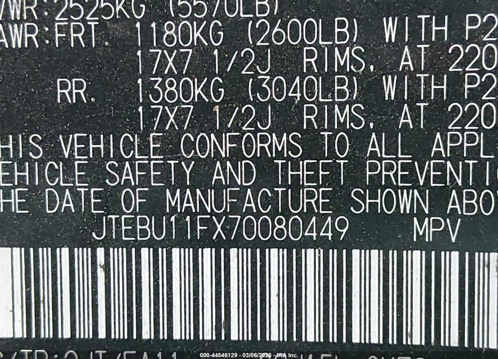 2007 TOYOTA FJ CRUISER VIN: JTEBU11FX70080449