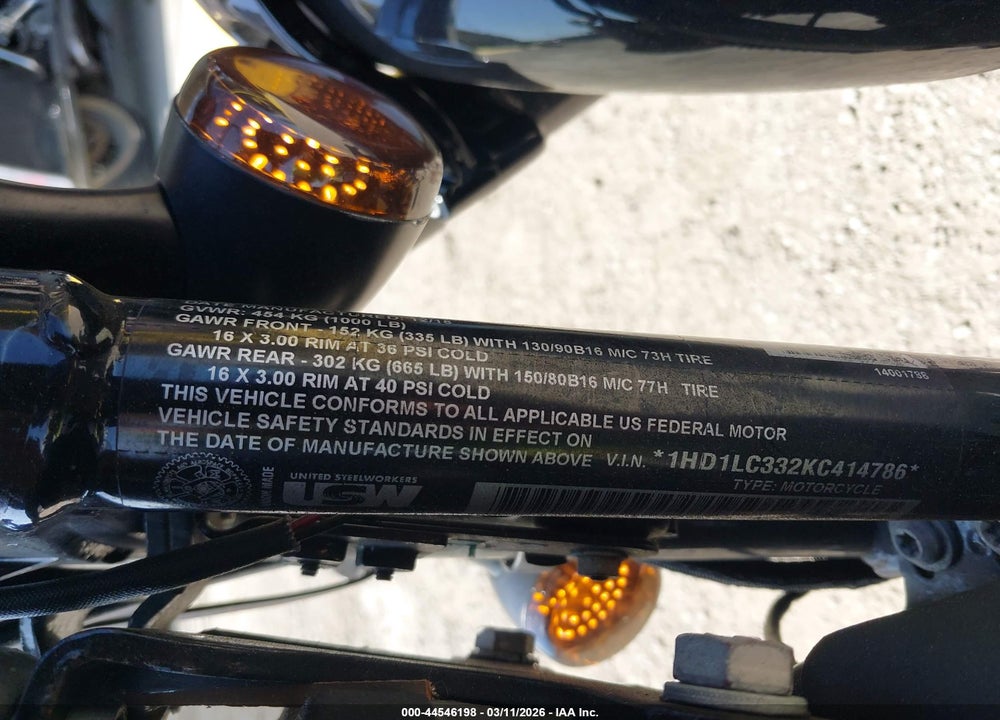 2019 HARLEY-DAVIDSON XL1200 X VIN: 1HD1LC332KC414786