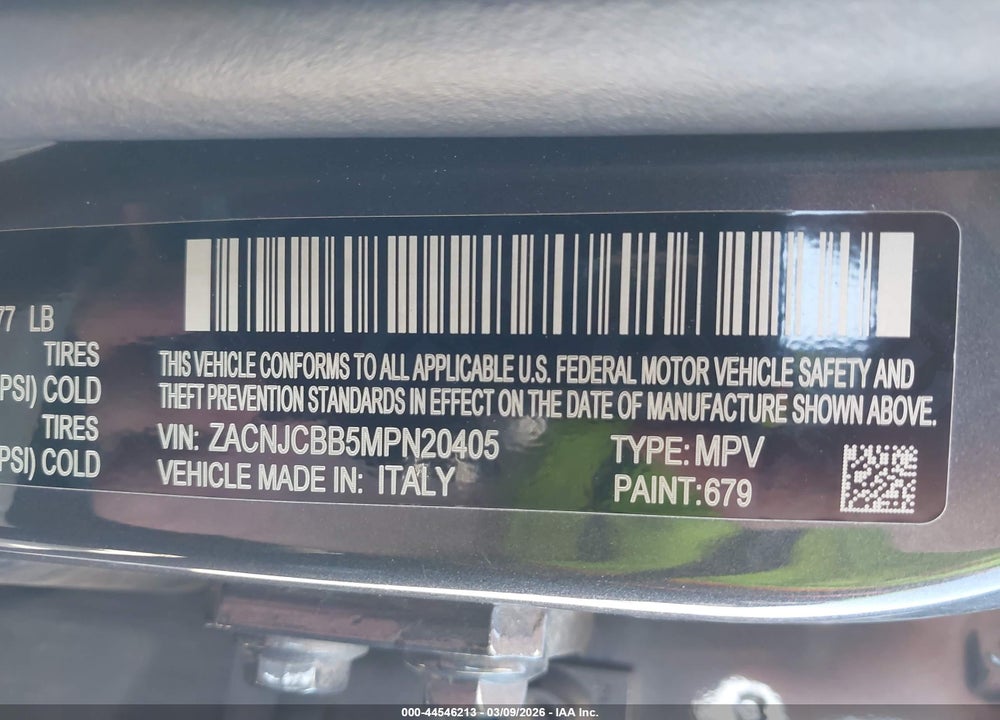 2021 JEEP RENEGADE LATITUDE FWD VIN: ZACNJCBB5MPN20405