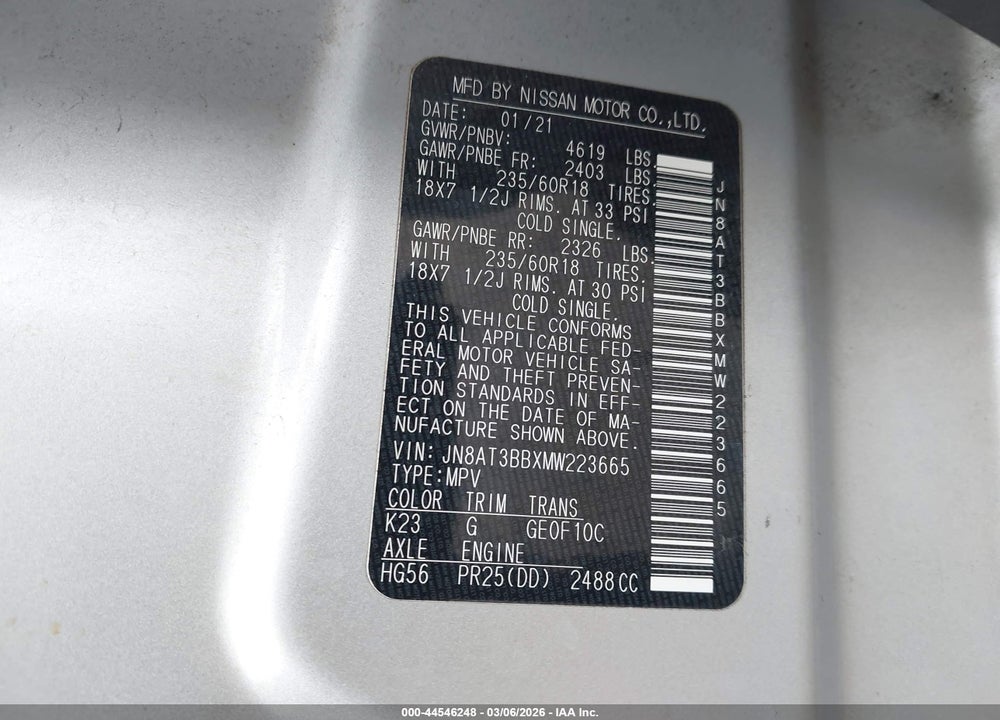 2021 NISSAN ROGUE SV INTELLIGENT AWD VIN: JN8AT3BBXMW223665