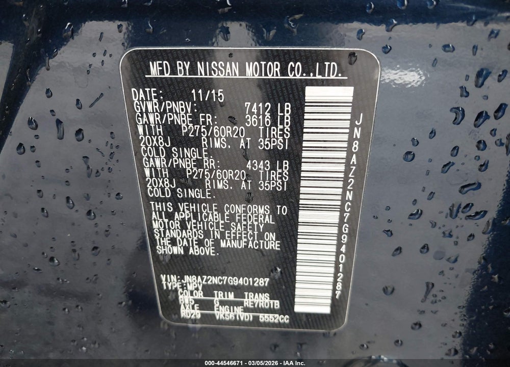 2016 INFINITI QX80 VIN: JN8AZ2NC7G9401287