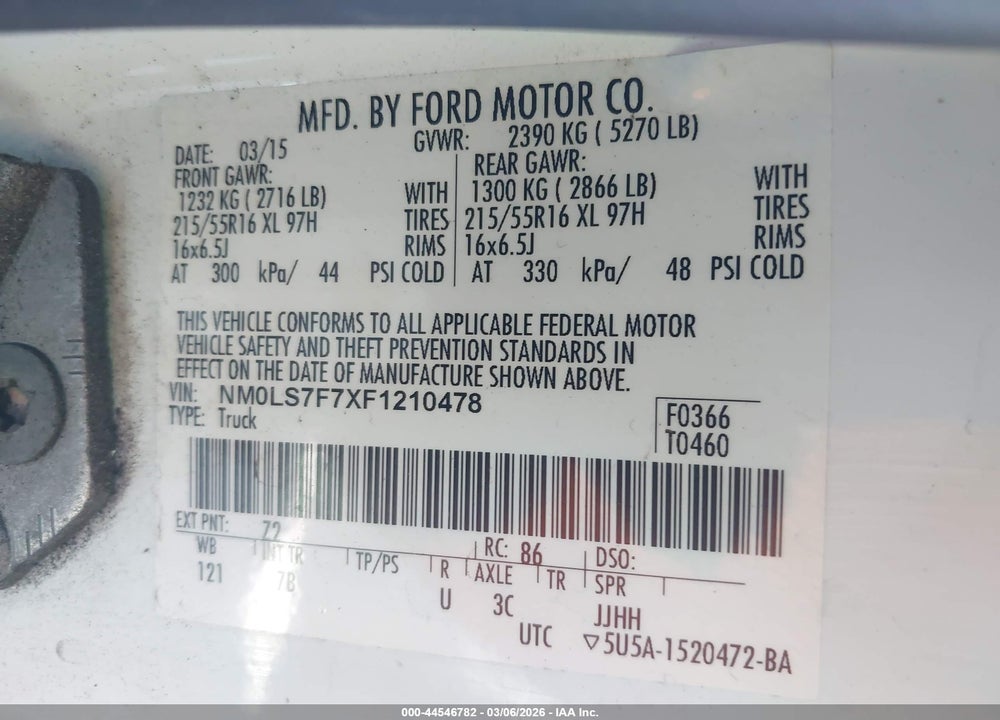 2015 FORD TRANSIT CONNECT XLT VIN: NM0LS7F7XF1210478