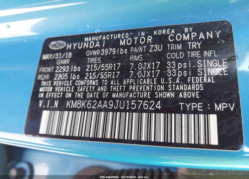 2018 HYUNDAI KONA SEL VIN: KM8K62AA9JU157624