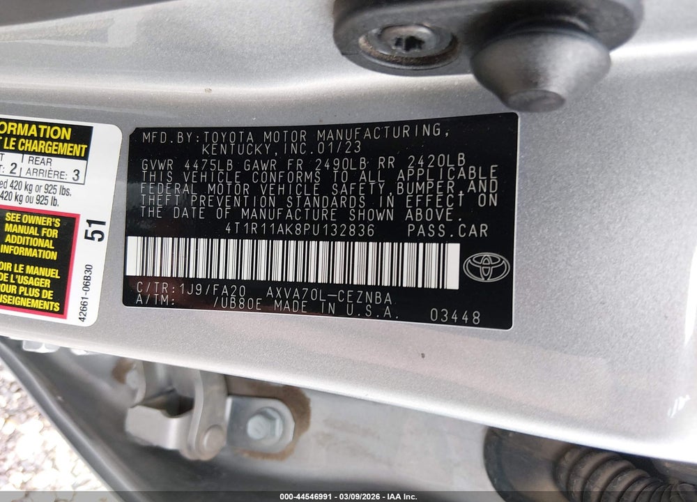 2023 TOYOTA CAMRY LE VIN: 4T1R11AK8PU132836