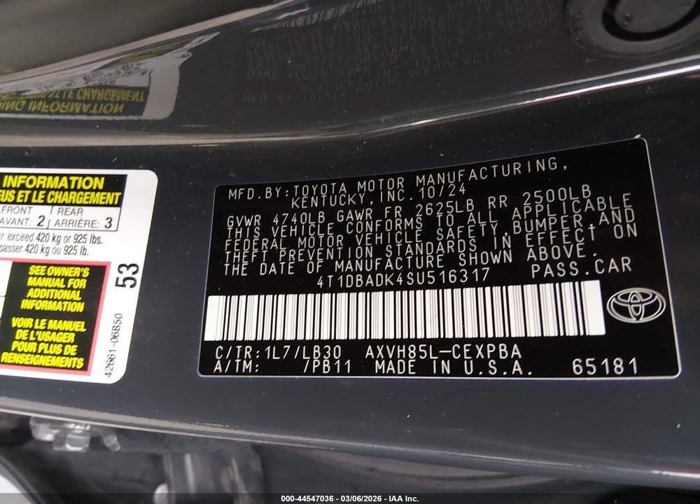 2025 TOYOTA CAMRY XSE VIN: 4T1DBADK4SU516317