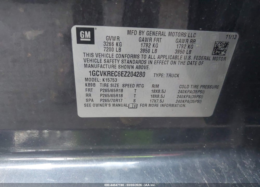 2014 CHEVROLET SILVERADO 1500 2LT VIN: 1GCVKREC6EZ204280