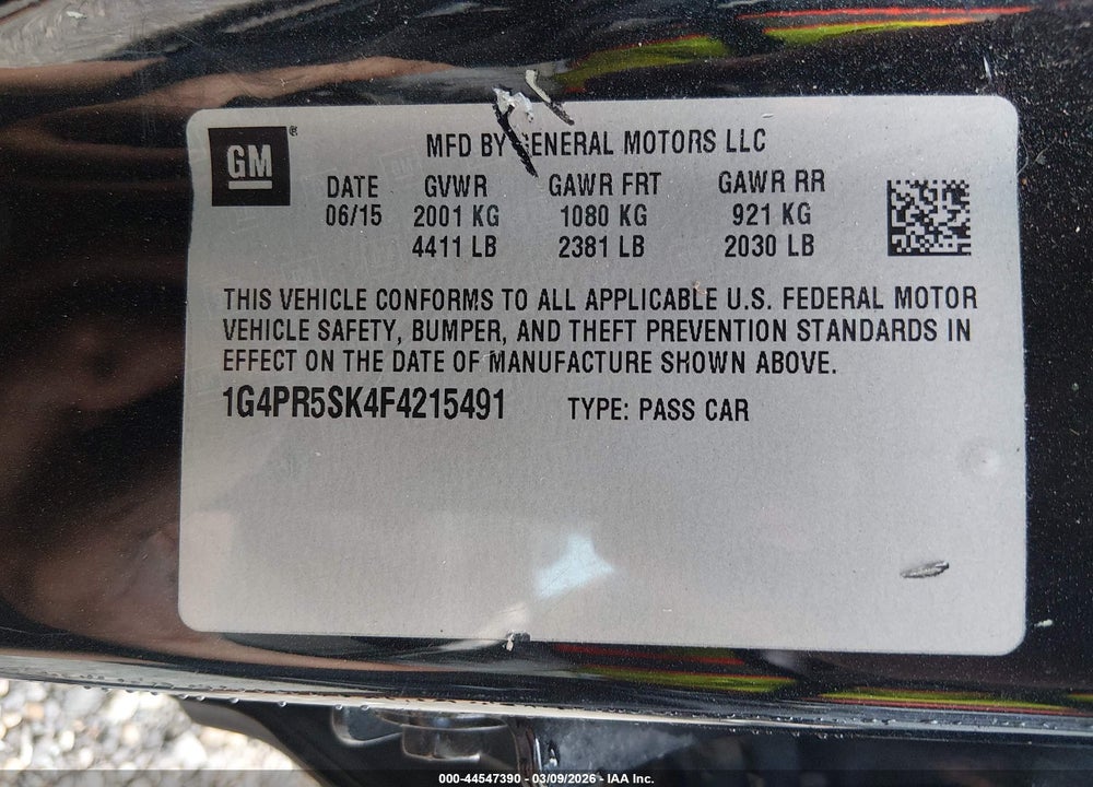 2015 BUICK VERANO CONVENIENCE GROUP VIN: 1G4PR5SK4F4215491