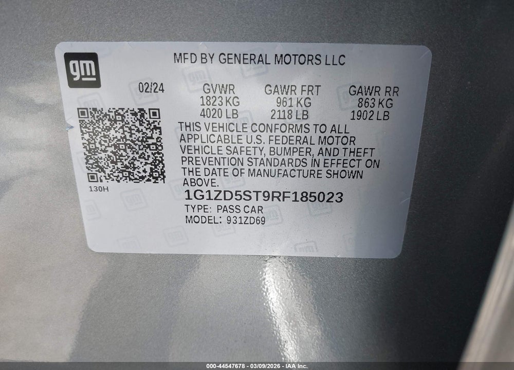 2024 CHEVROLET MALIBU FWD 1LT VIN: 1G1ZD5ST9RF185023
