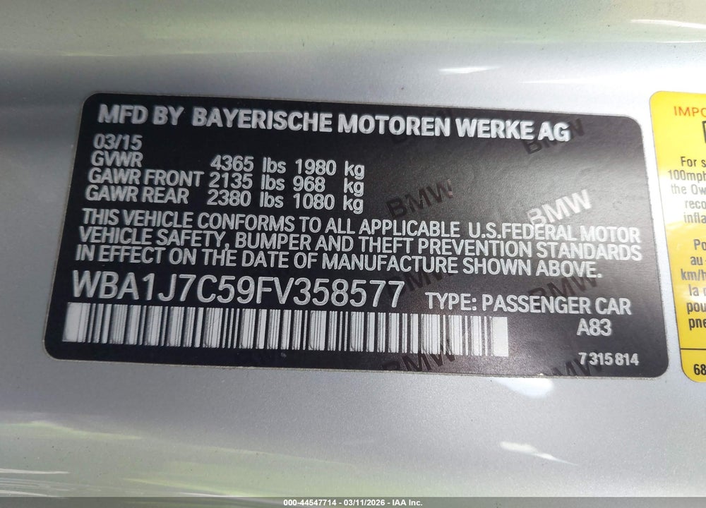 2015 BMW M235 VIN: WBA1J7C59FV358577