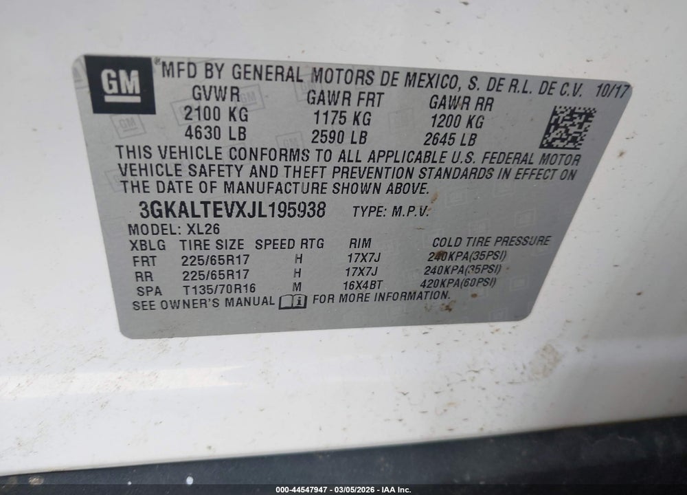 2018 GMC TERRAIN SLE VIN: 3GKALTEVXJL195938