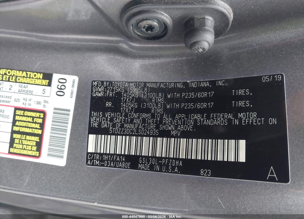 2020 TOYOTA SIENNA L VIN: 5TDZZ3DC2LS024935