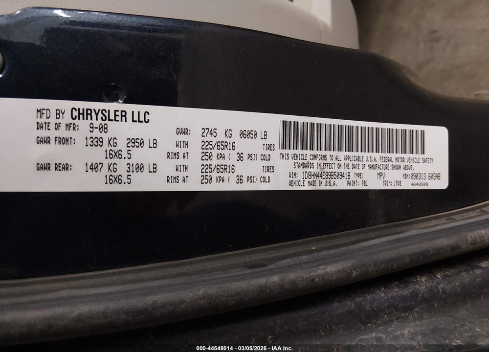 2009 DODGE GRAND CARAVAN SE VIN: 1D8HN44E89B509418