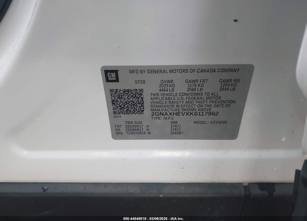 2019 CHEVROLET EQUINOX LS VIN: 2GNAXHEVXK6117962