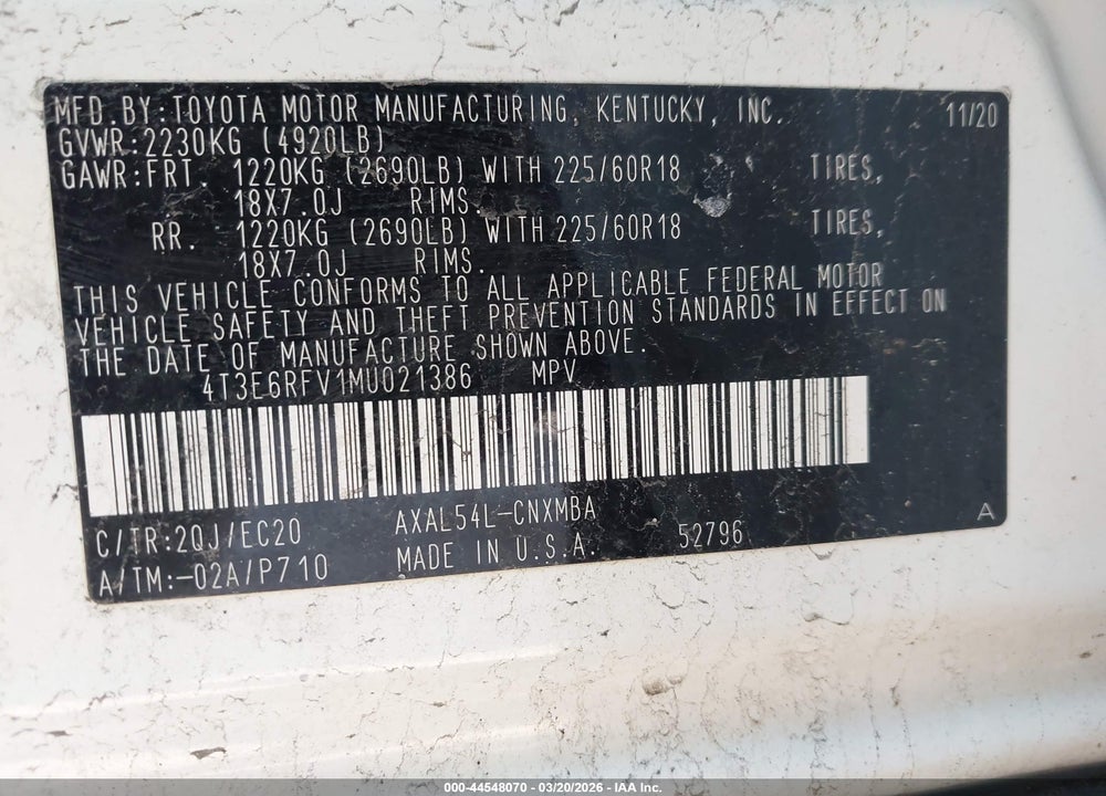 2021 TOYOTA RAV4 HYBRID XSE VIN: 4T3E6RFV1MU021386