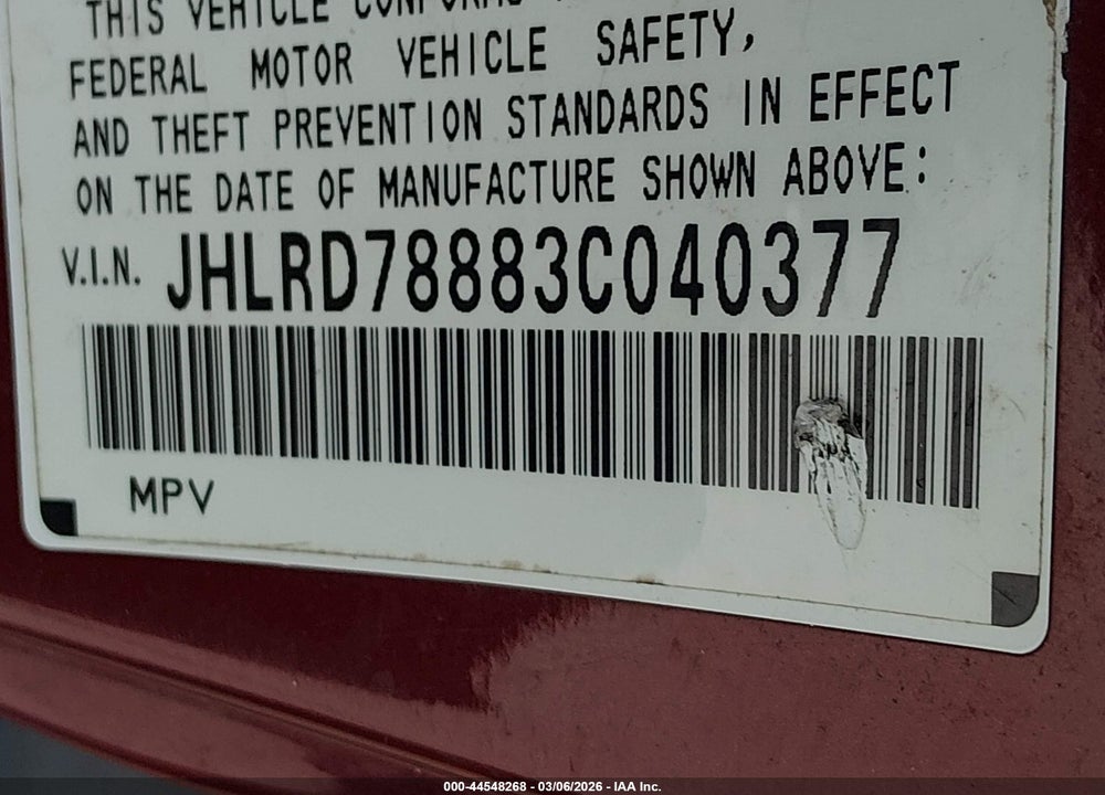 2003 HONDA CR-V EX VIN: JHLRD78883C040377