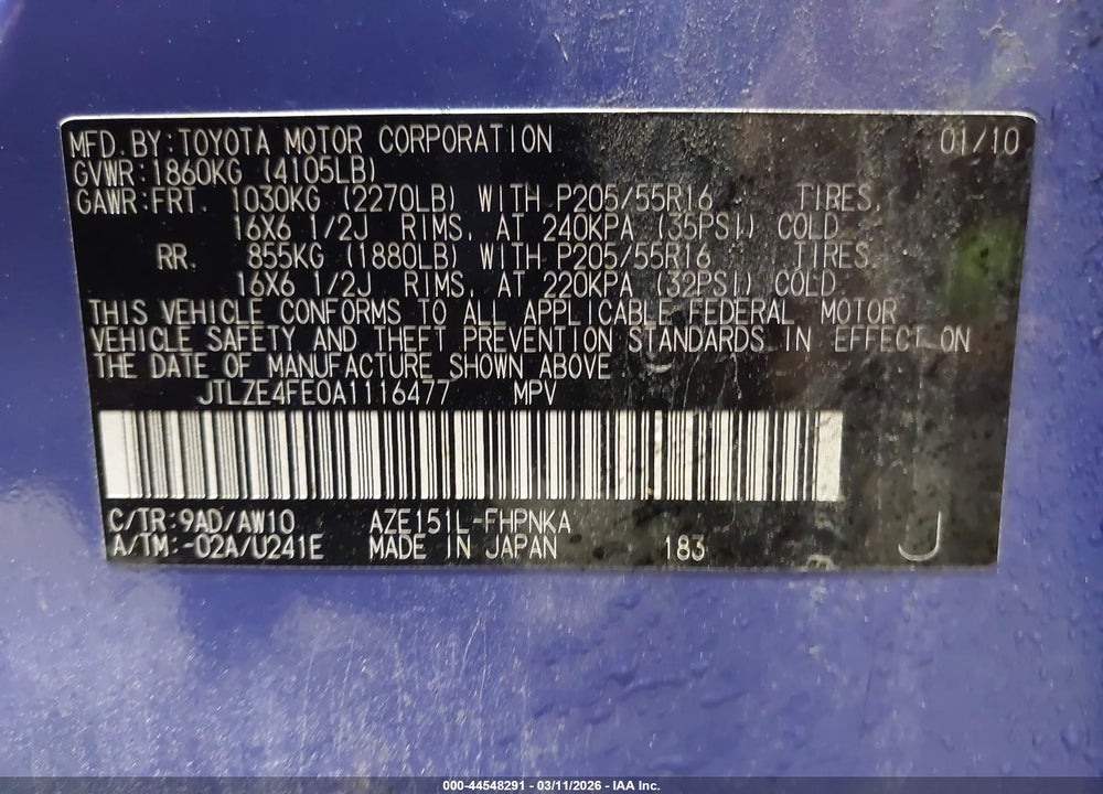 2010 SCION XB RELEASE SERIES 7.0 VIN: JTLZE4FE0A1116477