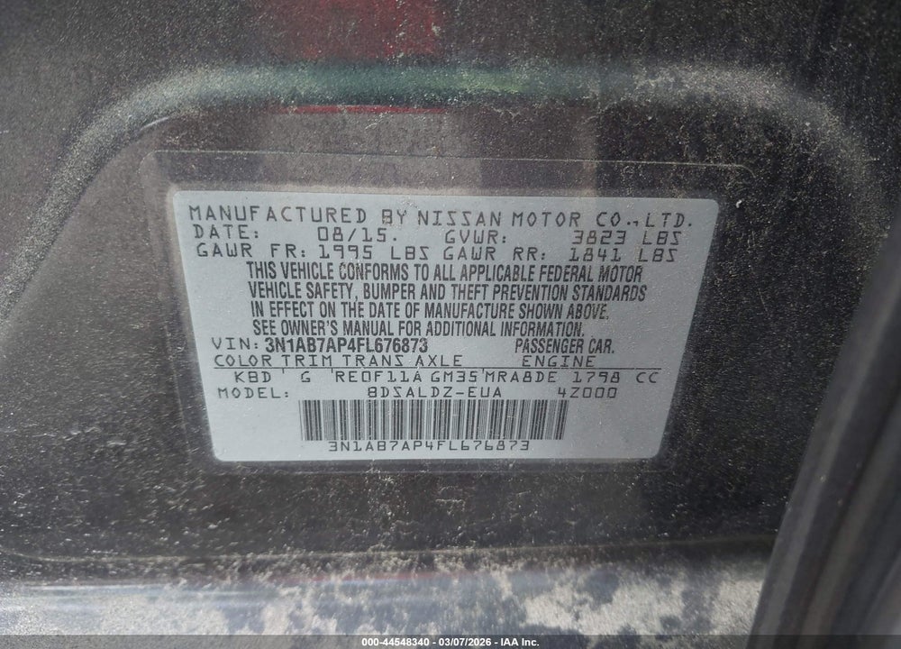 2015 NISSAN SENTRA SV VIN: 3N1AB7AP4FL676873