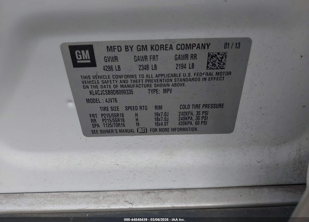 2013 BUICK ENCORE LEATHER VIN: KL4CJCSB9DB099335