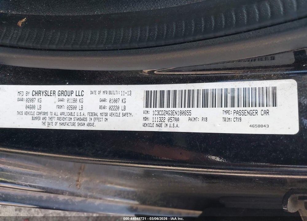 2014 DODGE AVENGER SE VIN: 1C3CDZAG3EN180655