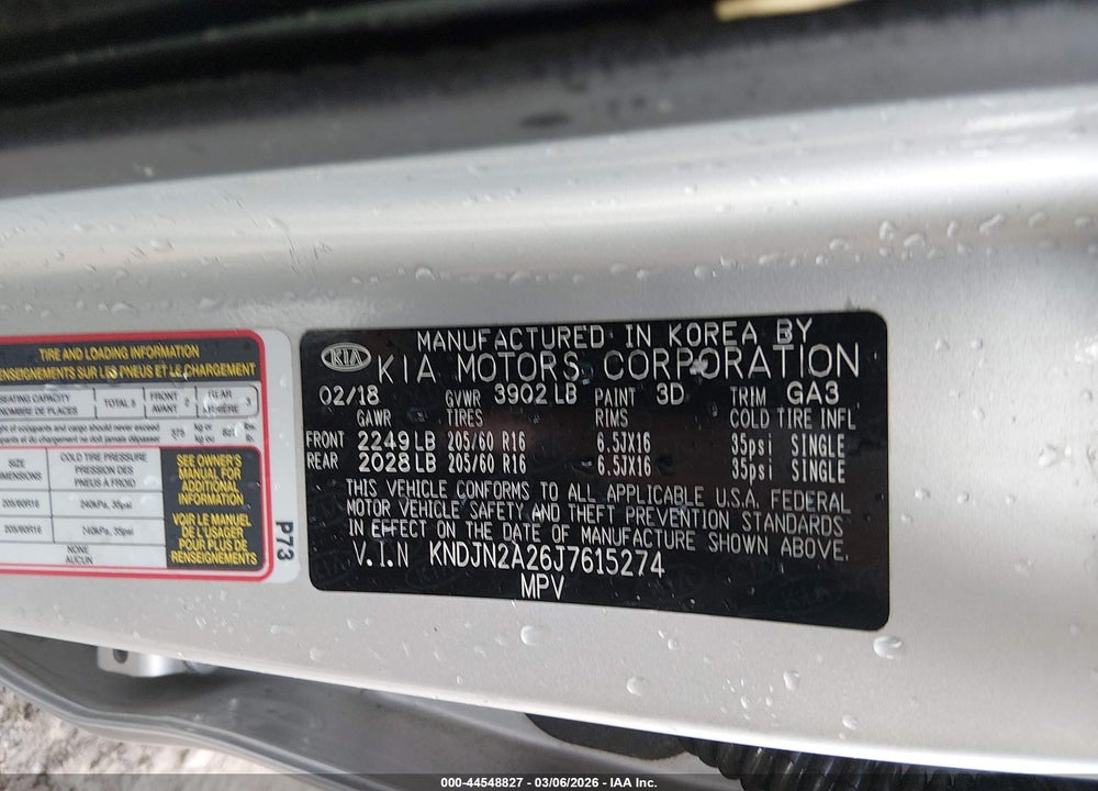 2018 KIA SOUL VIN: KNDJN2A26J7615274