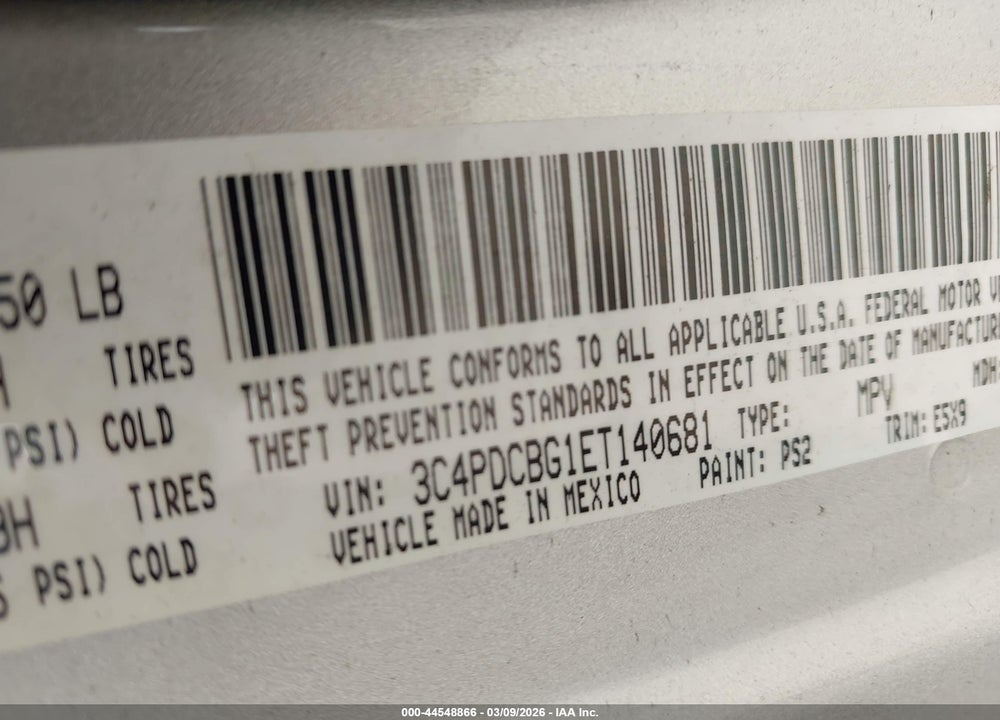 2014 DODGE JOURNEY SXT VIN: 3C4PDCBG1ET140681