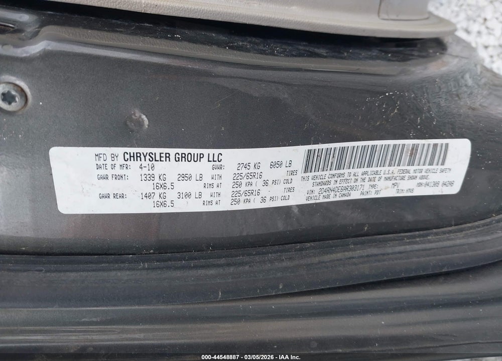 2010 DODGE GRAND CARAVAN SE VIN: 2D4RN4DE6AR303171