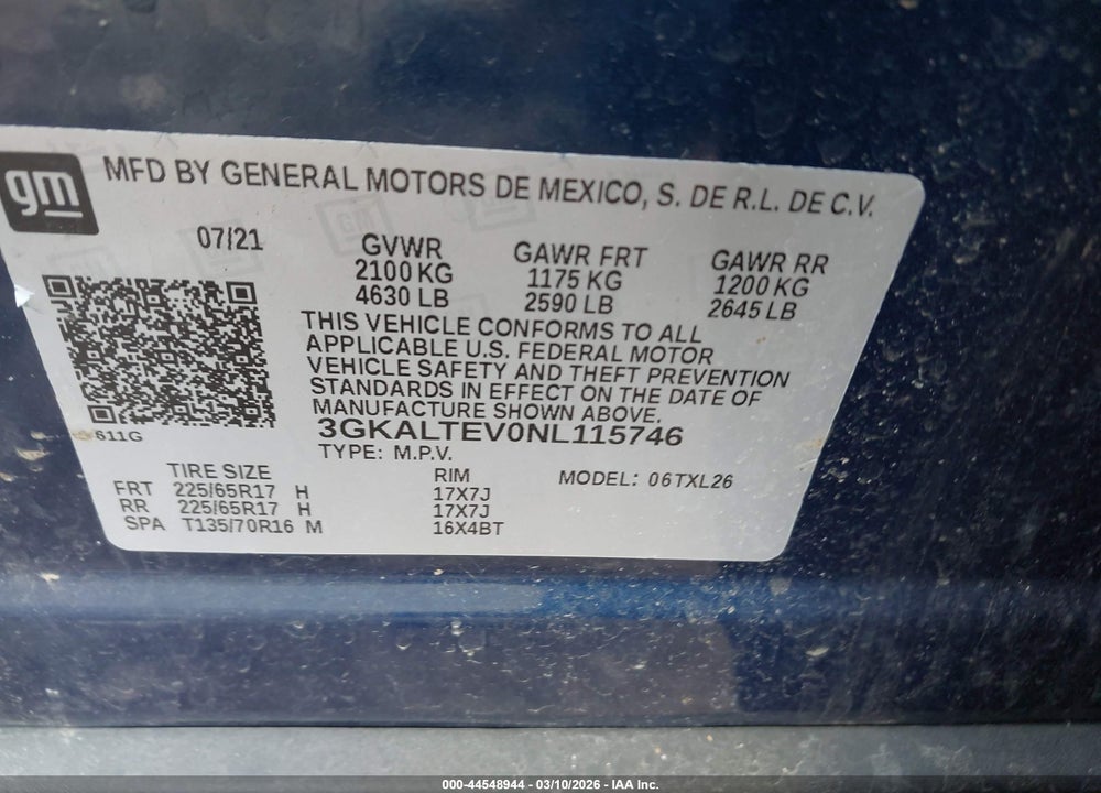 2022 GMC TERRAIN AWD SLE VIN: 3GKALTEV0NL115746