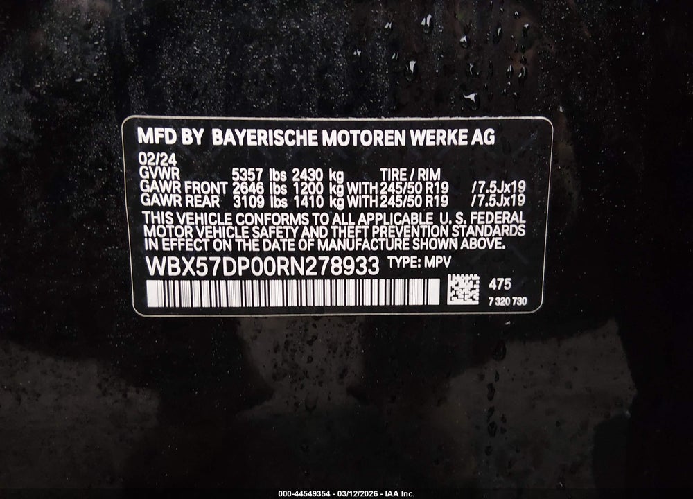 2024 BMW X3 XDRIVE30I VIN: WBX57DP00RN278933