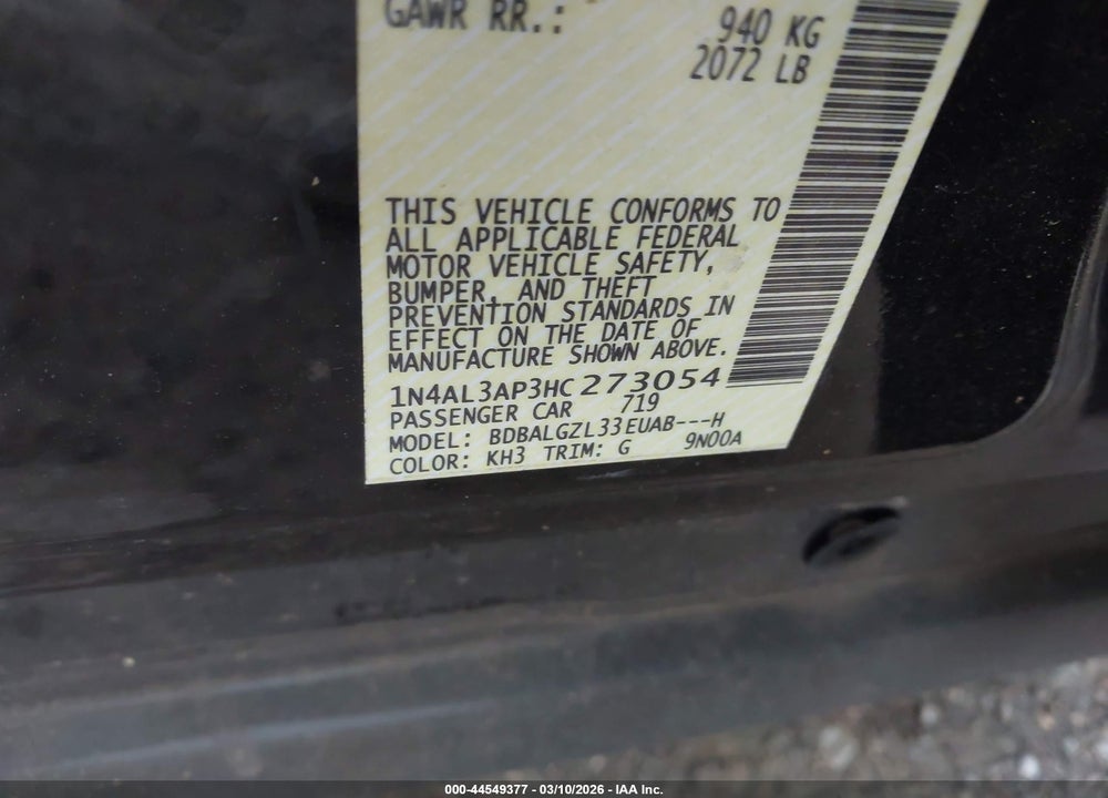 2017 NISSAN ALTIMA 2.5 S VIN: 1N4AL3AP3HC273054