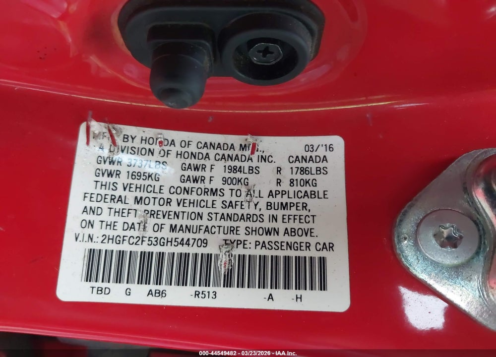 2016 HONDA CIVIC LX VIN: 2HGFC2F53GH544709