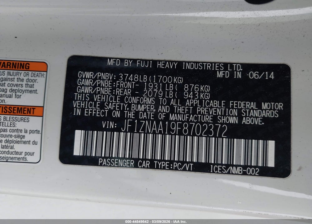 2015 SCION FR-S VIN: JF1ZNAA19F8702372