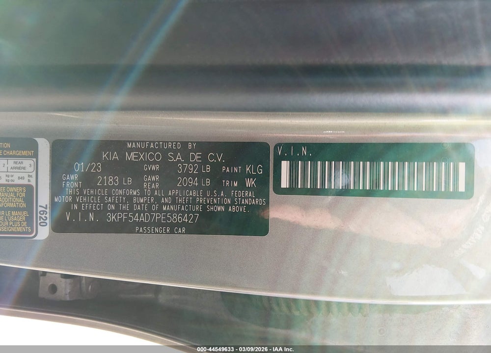 2023 KIA FORTE GT-LINE VIN: 3KPF54AD7PE586427