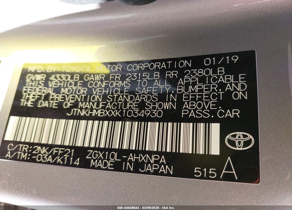 2019 TOYOTA C-HR XLE VIN: JTNKHMBXXK1034930