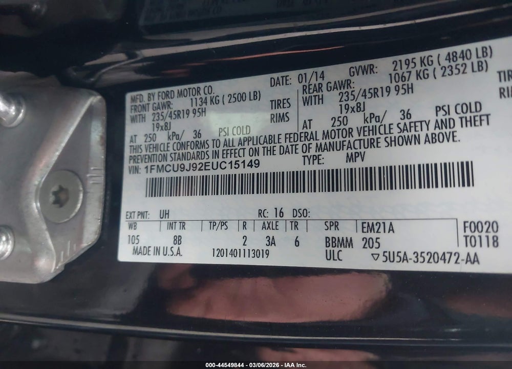 2014 FORD ESCAPE TITANIUM VIN: 1FMCU9J92EUC15149