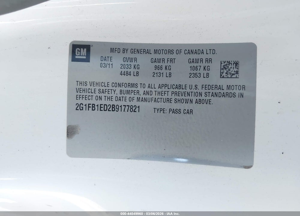 2011 CHEVROLET CAMARO 1LT VIN: 2G1FB1ED2B9177821
