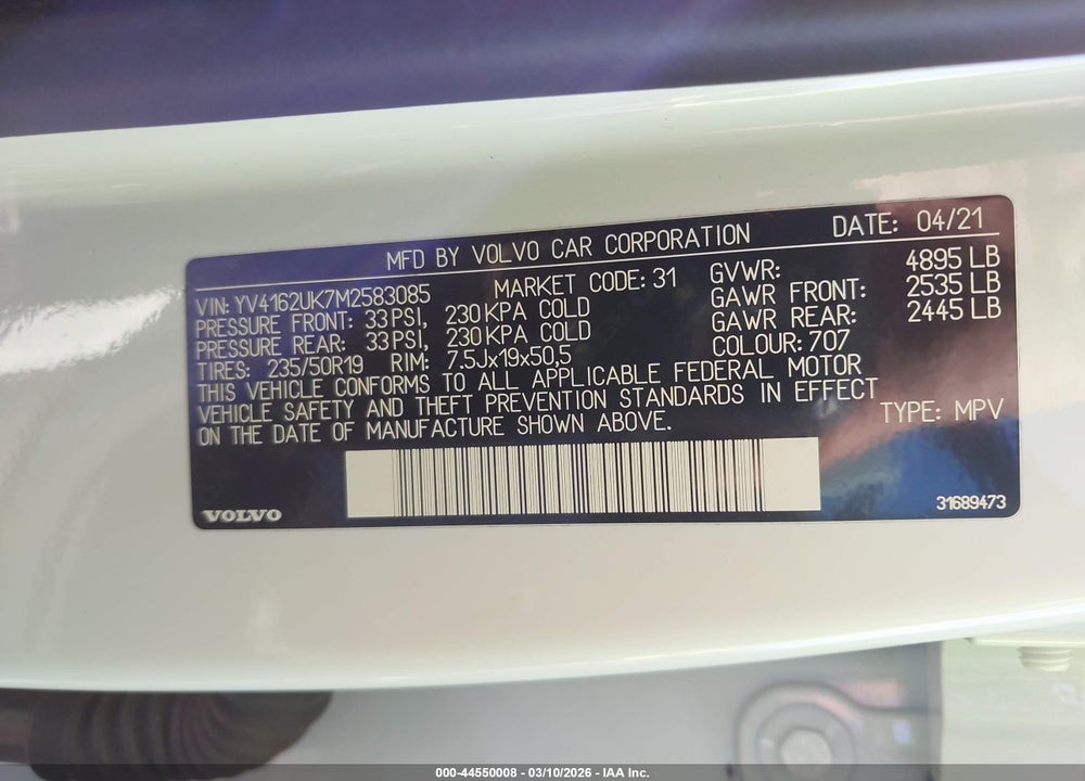 2021 VOLVO XC40 T5 MOMENTUM VIN: YV4162UK7M2583085
