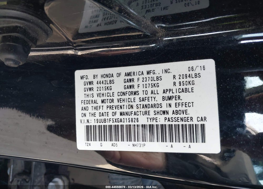 2016 ACURA TLX TECH VIN: 19UUB1F5XGA015826