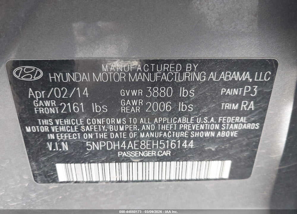 2014 HYUNDAI ELANTRA SE VIN: 5NPDH4AE8EH516144